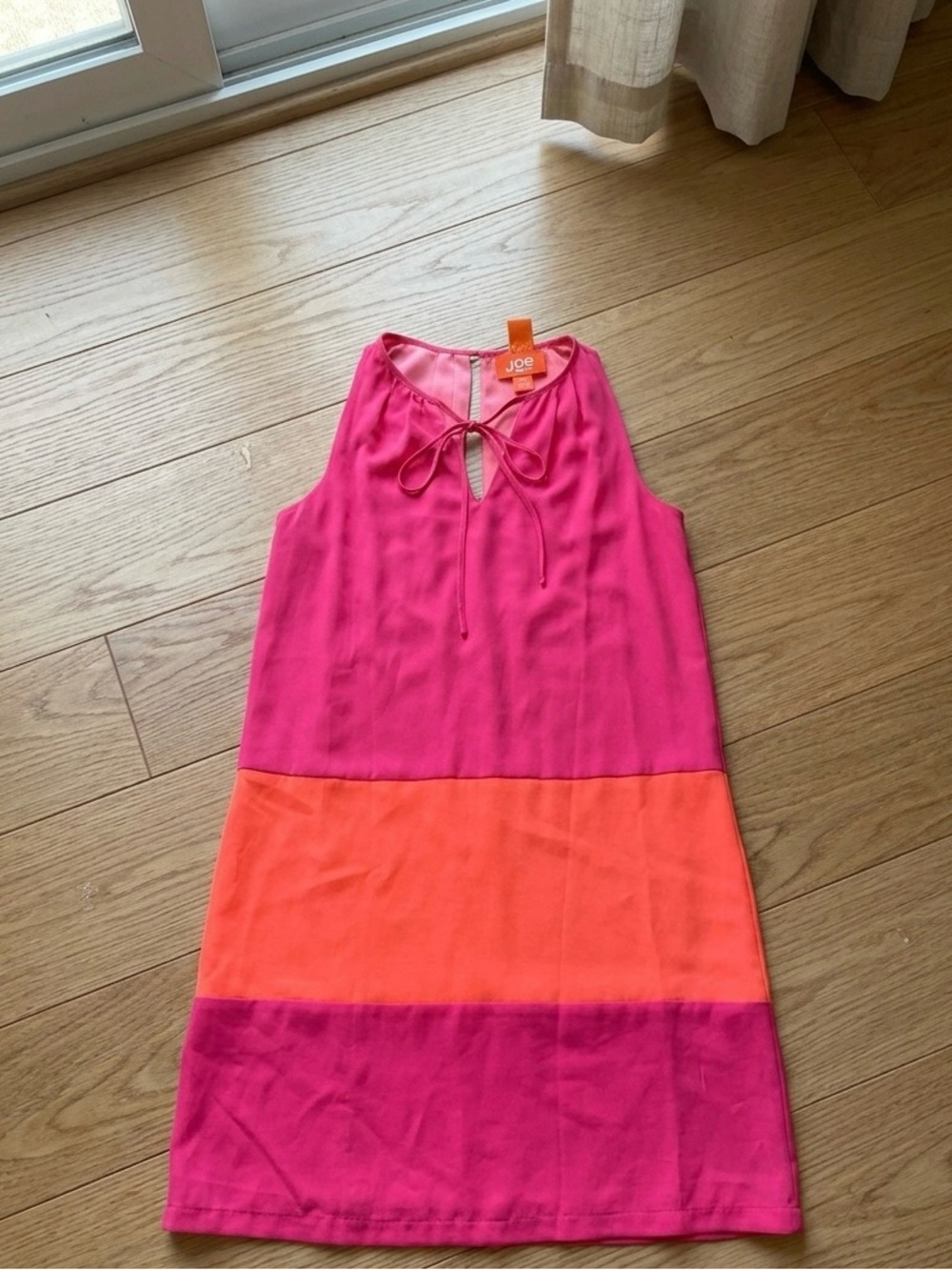 Joe Fresh Pink Orange Colorblock Shift Dress Small S/P Sleeveless Summer Mini
